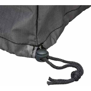 Detailaufnahme: Anthrazitfarbene Aerocover Schutzhülle für Sitzgruppen mit Zugband.