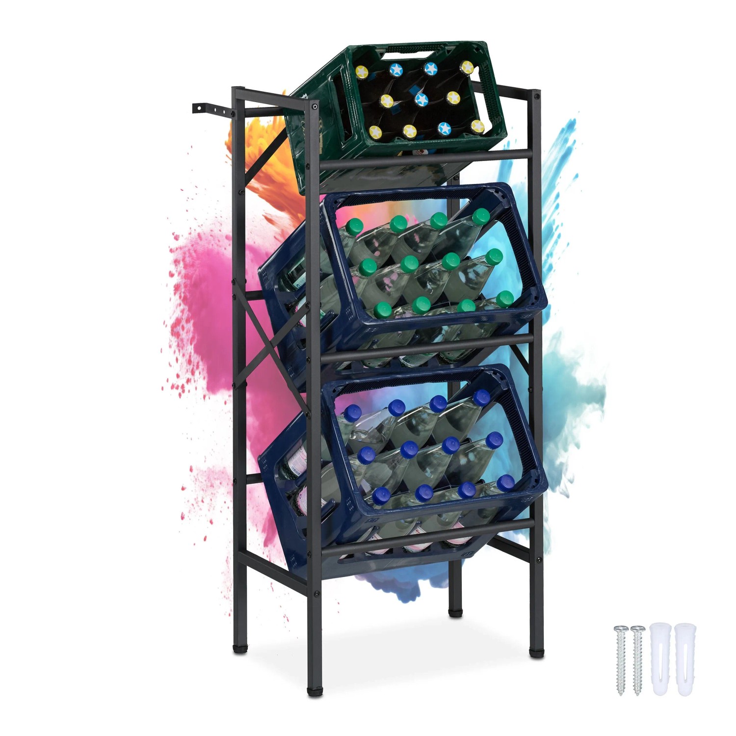 Relaxdays Getränkekistenregal Stahl Schwarz für 3 Kisten 109 cm x 49 cm x 32 cm 4,8 kg