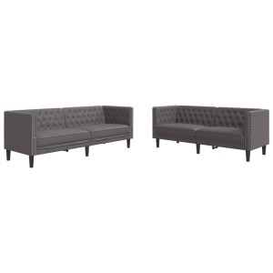 vidaXL 2-Tlg Chesterfield-Sofa-Set Grau Kunstleder 3209277
