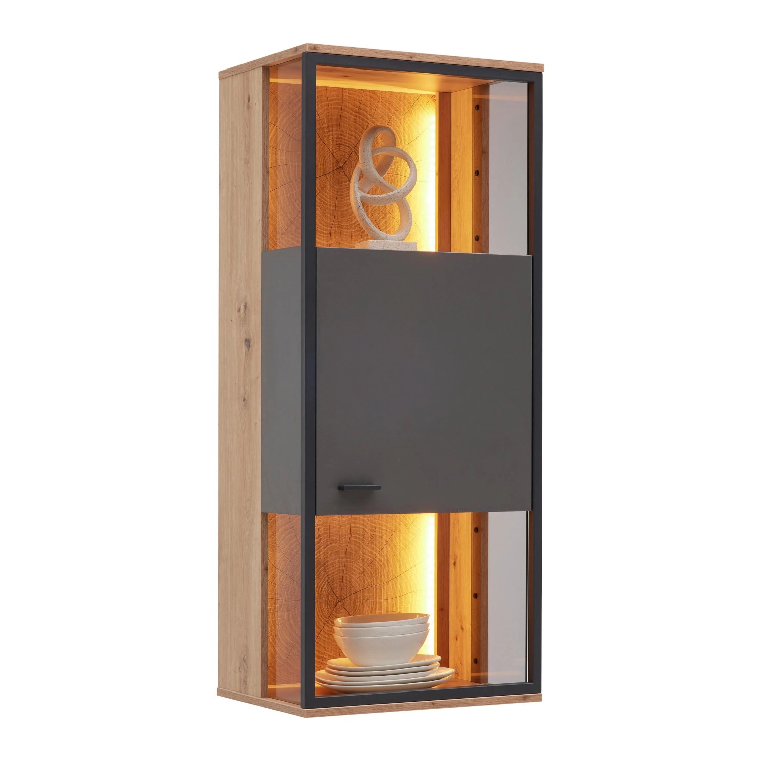 Premium Living Hängevitrine Florenz Grau/Schwarz/Eiche Artisan