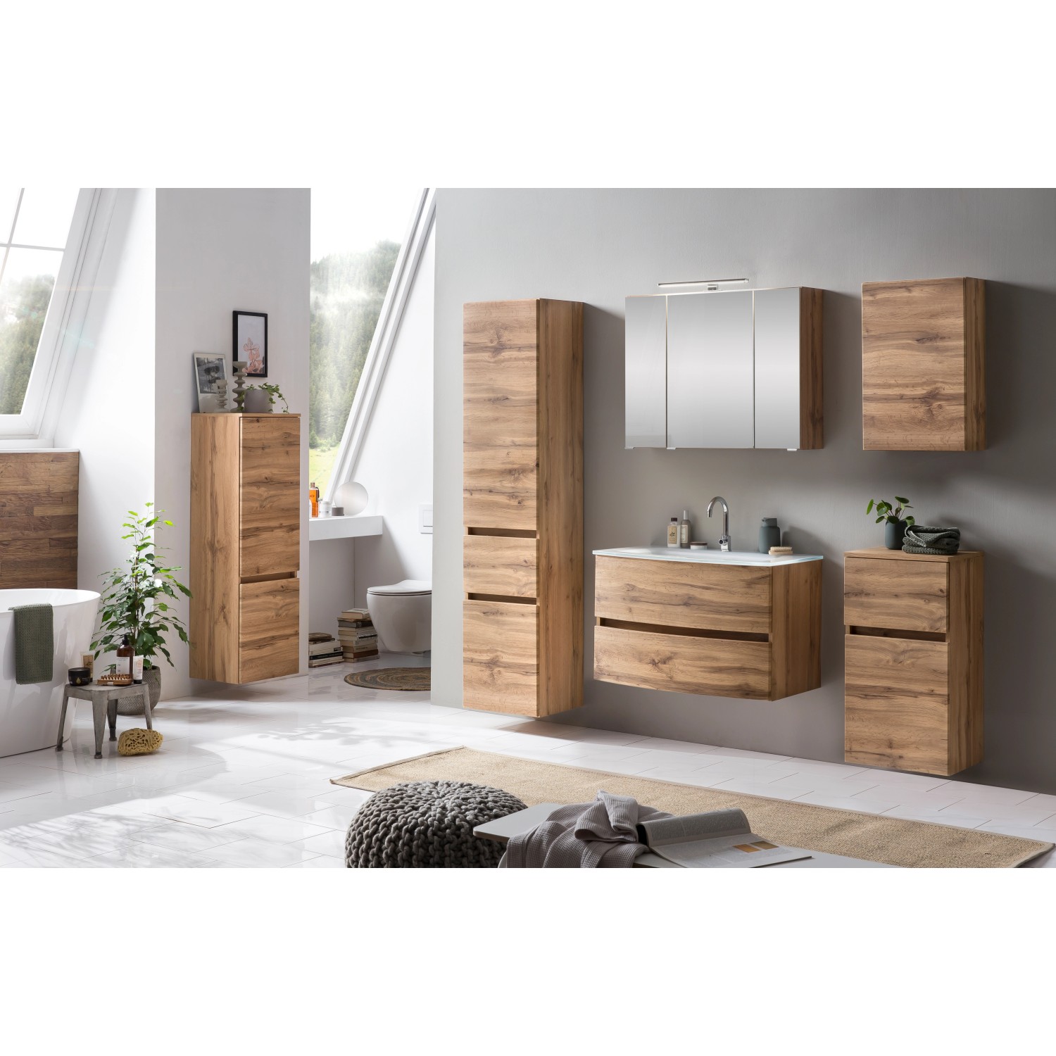 Held Möbel Hochschrank Salerno, 40 cm, Wotaneiche, für Badezimmer.