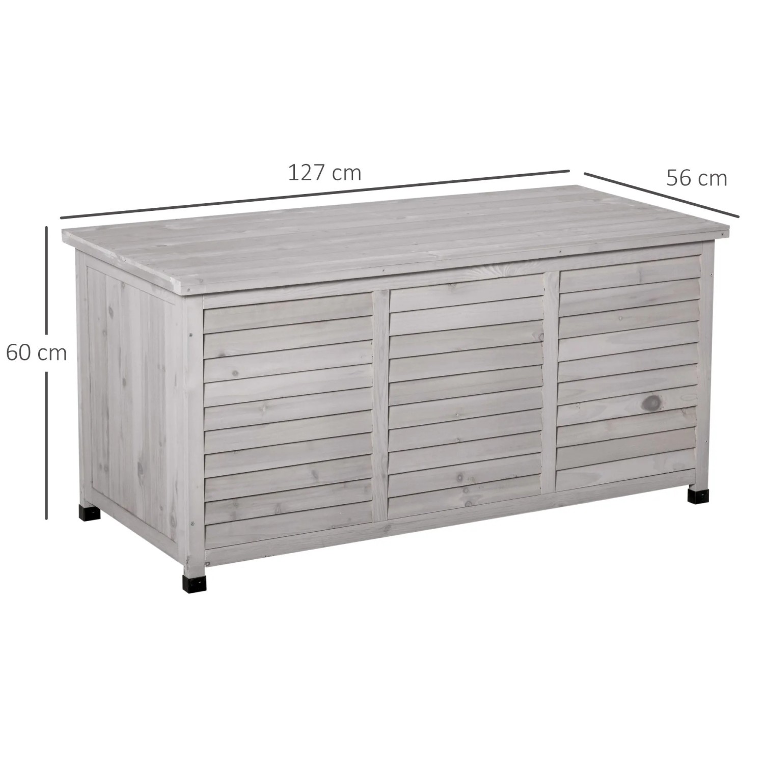 Graue Outsunny Gartenbox aus Holz mit Lattenoptik, wetterbeständig, 127x56x60 cm. Ideal für Stauraum im Garten.