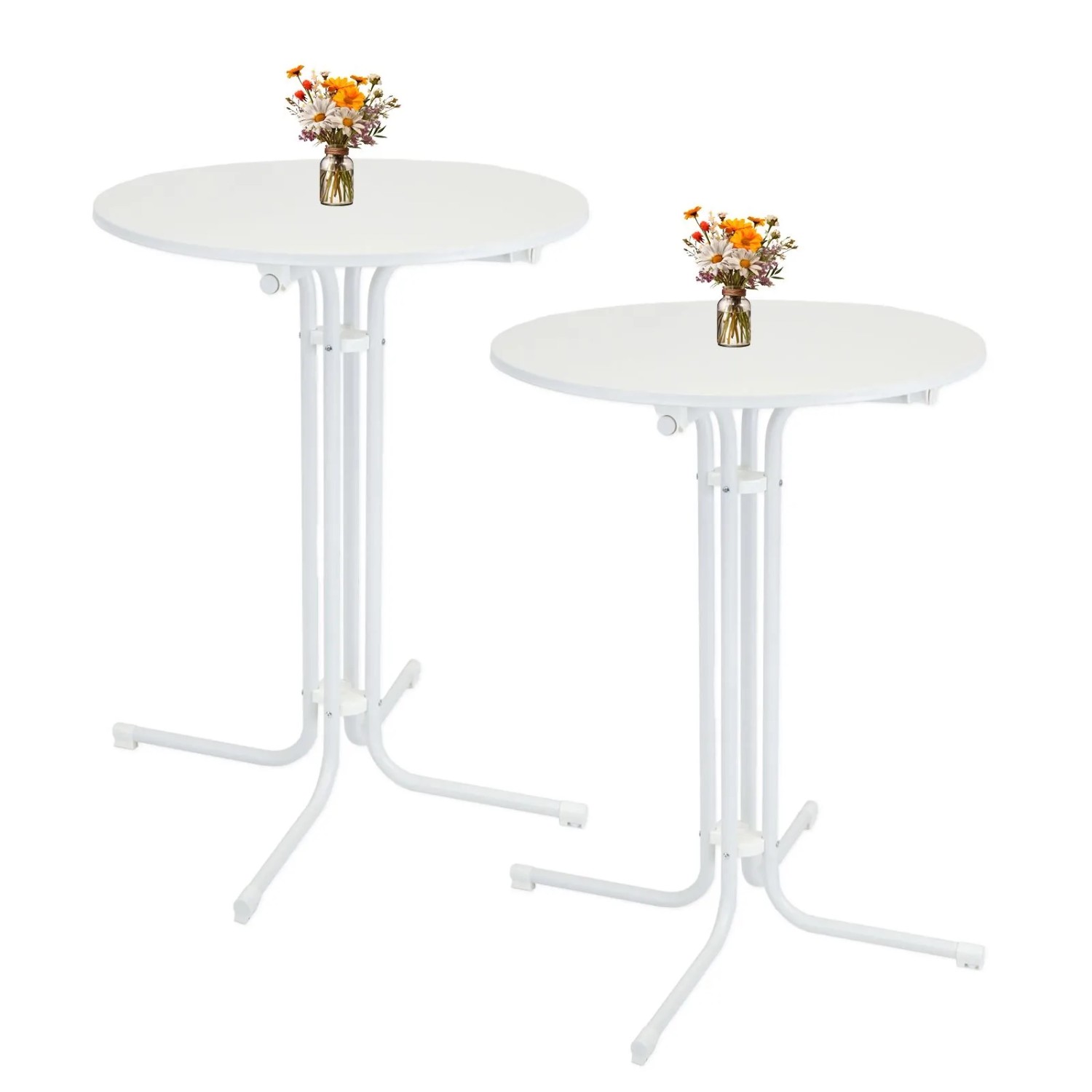 TRUTZHOLM 2x Stehtisch Klappbar Durchmesser 80 cm Höhe 110 cm Stahl Weiß