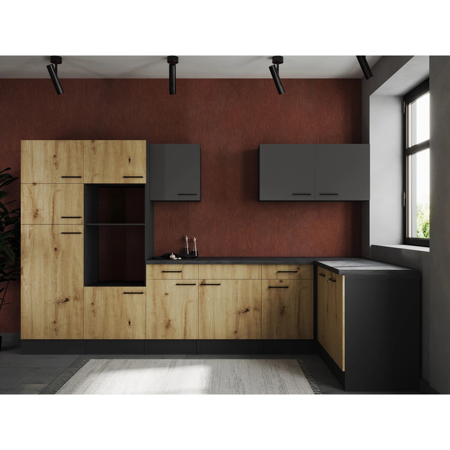 Respekta Winkelküche Oliver 340 cm Artisan Eiche / Grau Matt ohne E-Geräte