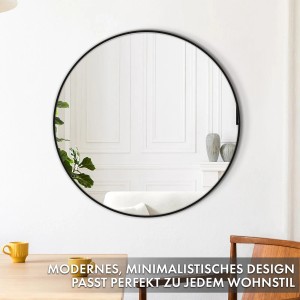 Runder Floordirekt Wandspiegel Bella mit schwarzem Aluminiumrahmen, Ø 60 cm.