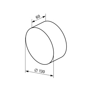 Skizze: Schwarzer Verschlussstopfen für Rundrohre, Ø 100-125mm, Maße 130x60mm.