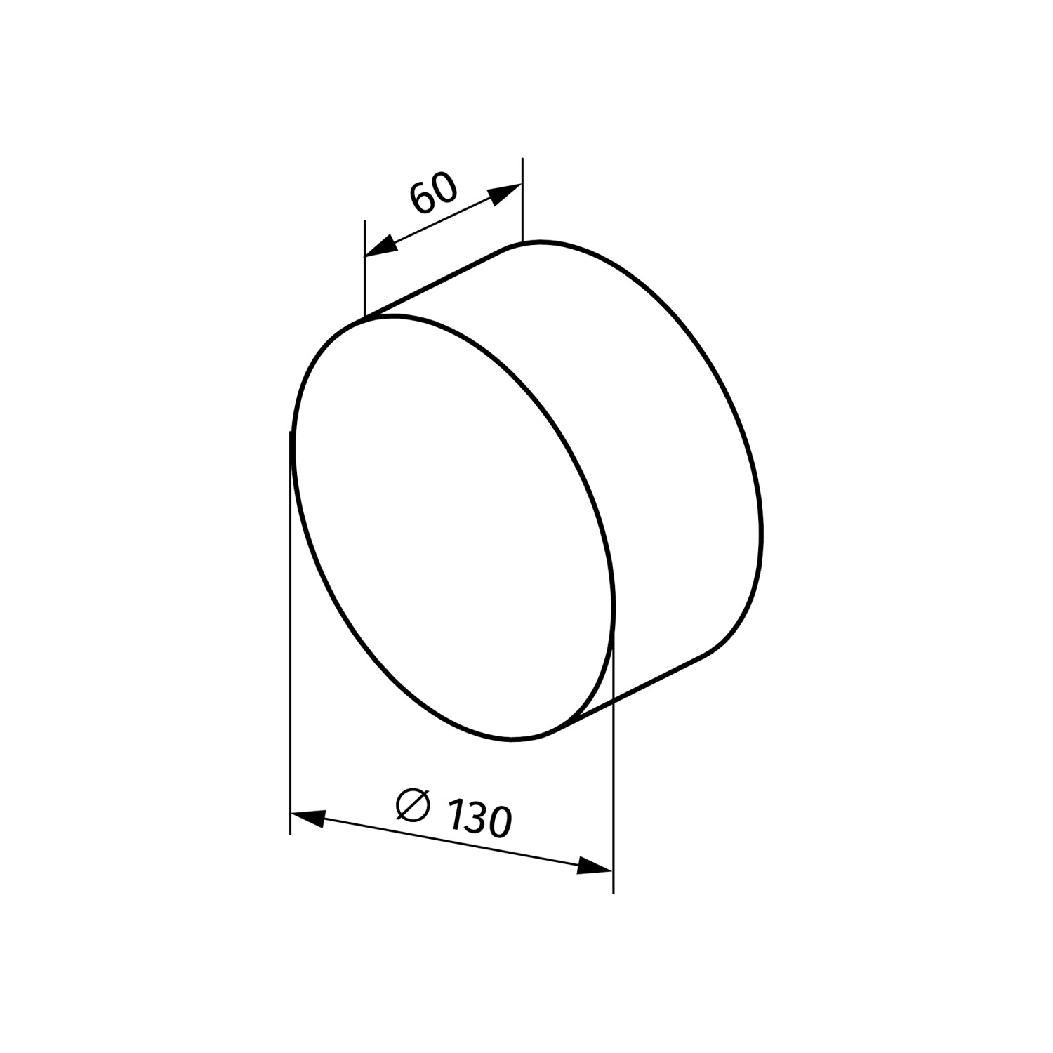 Skizze: Schwarzer Verschlussstopfen für Rundrohre, Ø 100-125mm, Maße 130x60mm.