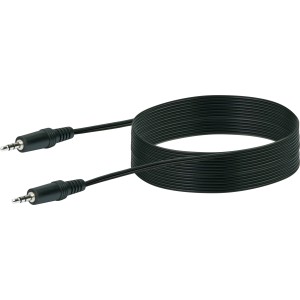 Schwarzes Schwaiger Audio-Anschlusskabel mit 3,5 mm Klinkenstecker, 5 m lang.