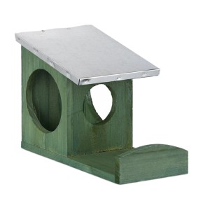 Relaxdays Eichhörnchen Futterhaus Holz Metall Dunkelgrün Mit Metalldach 18 x 12 x 25 cm 400 g