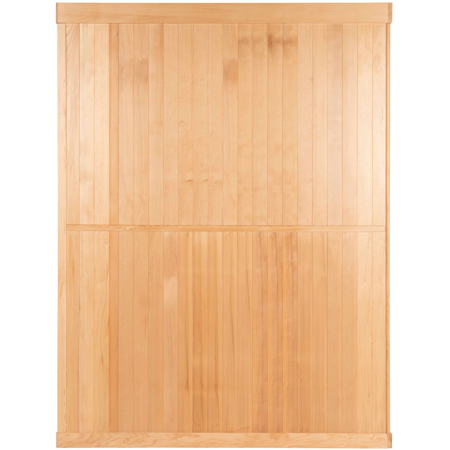 Detailansicht der Rückwand der traditionellen Sauna SKYLINE aus Tannenholz Natur XL.