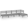 Graues 5-tlg. Garten Lounge Set aus Kiefernholz, bestehend aus Eckteil, Mittelteilen und Hocker/Tisch.