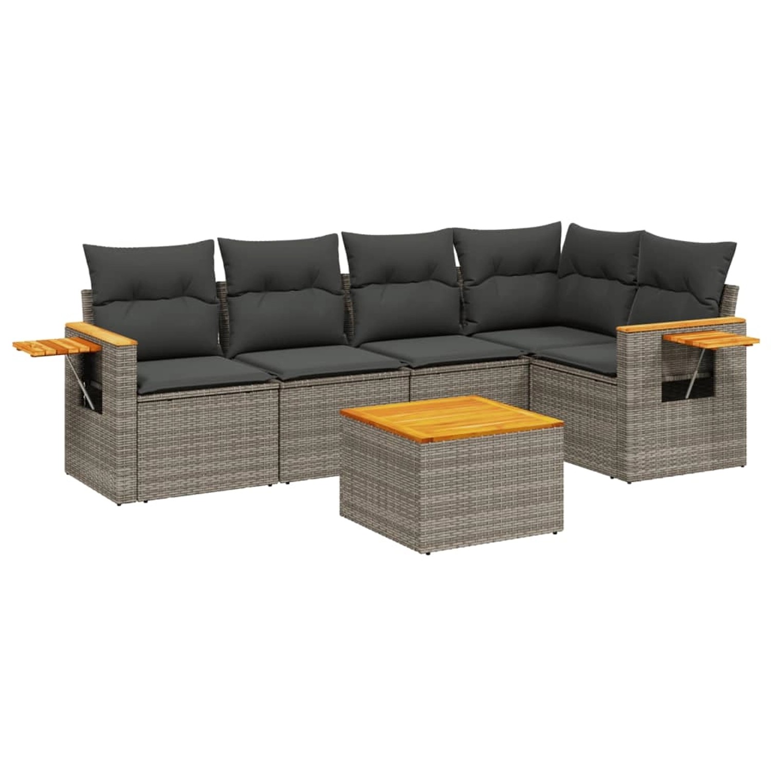 vidaXL 6-Tlg Garten-Sofagarnitur mit Kissen Grau Poly Rattan 3226795