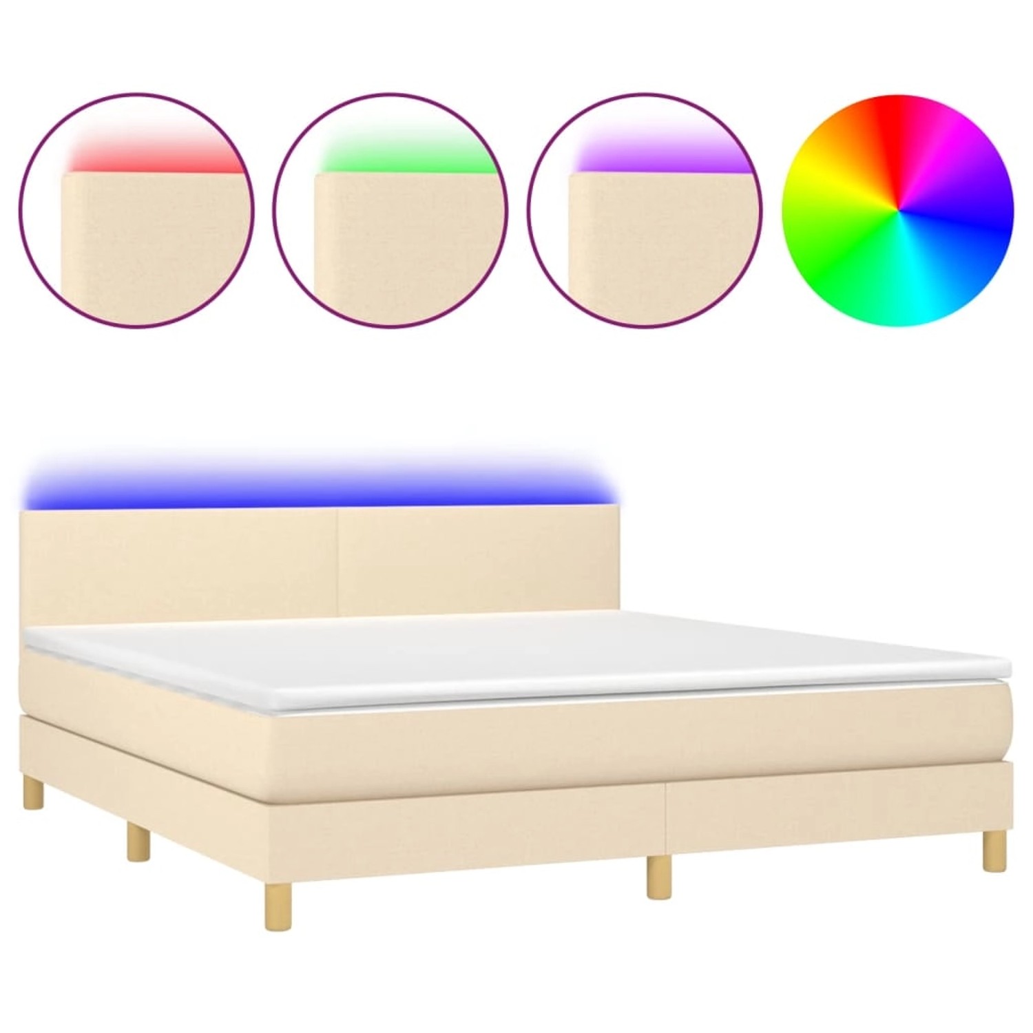 vidaXL Boxspringbett mit Matratze & LED Creme 180x200 cm Stoff 3133578 günstig online kaufen