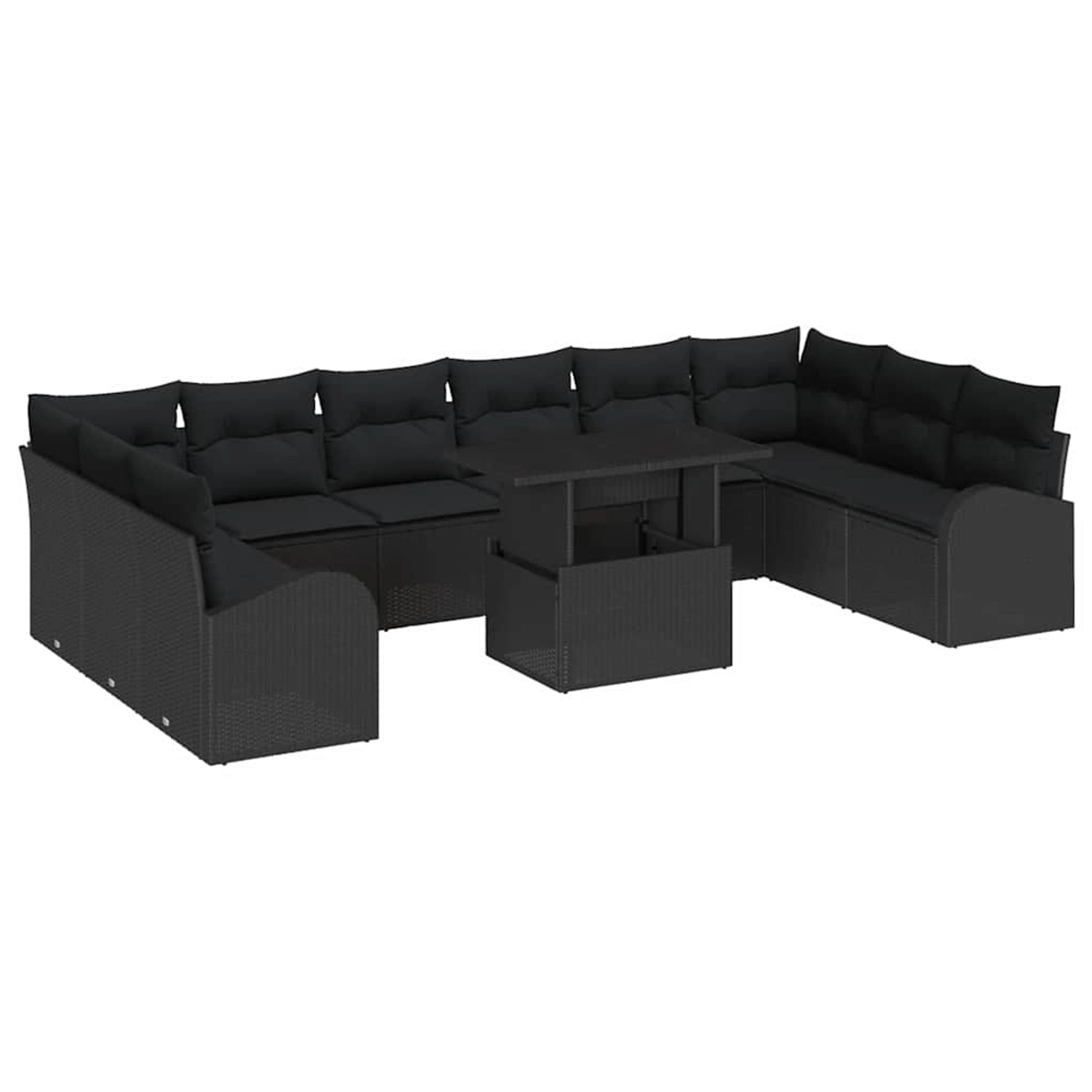 vidaXL Garten-Sofa-Set mit Speicher 11-Tlg Schwarz Poly Rattan 3357456 günstig online kaufen