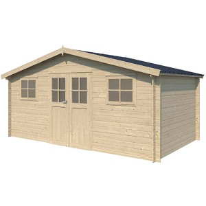 Hellbraunes Alpholz Gartenhaus Hudson mit Satteldach, 525x310 cm.