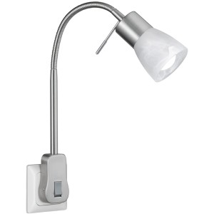 Trio Strahler Levisto, Nickel matt, eine flexible Steckdosenlampe mit alabasterfarbenem Glas.