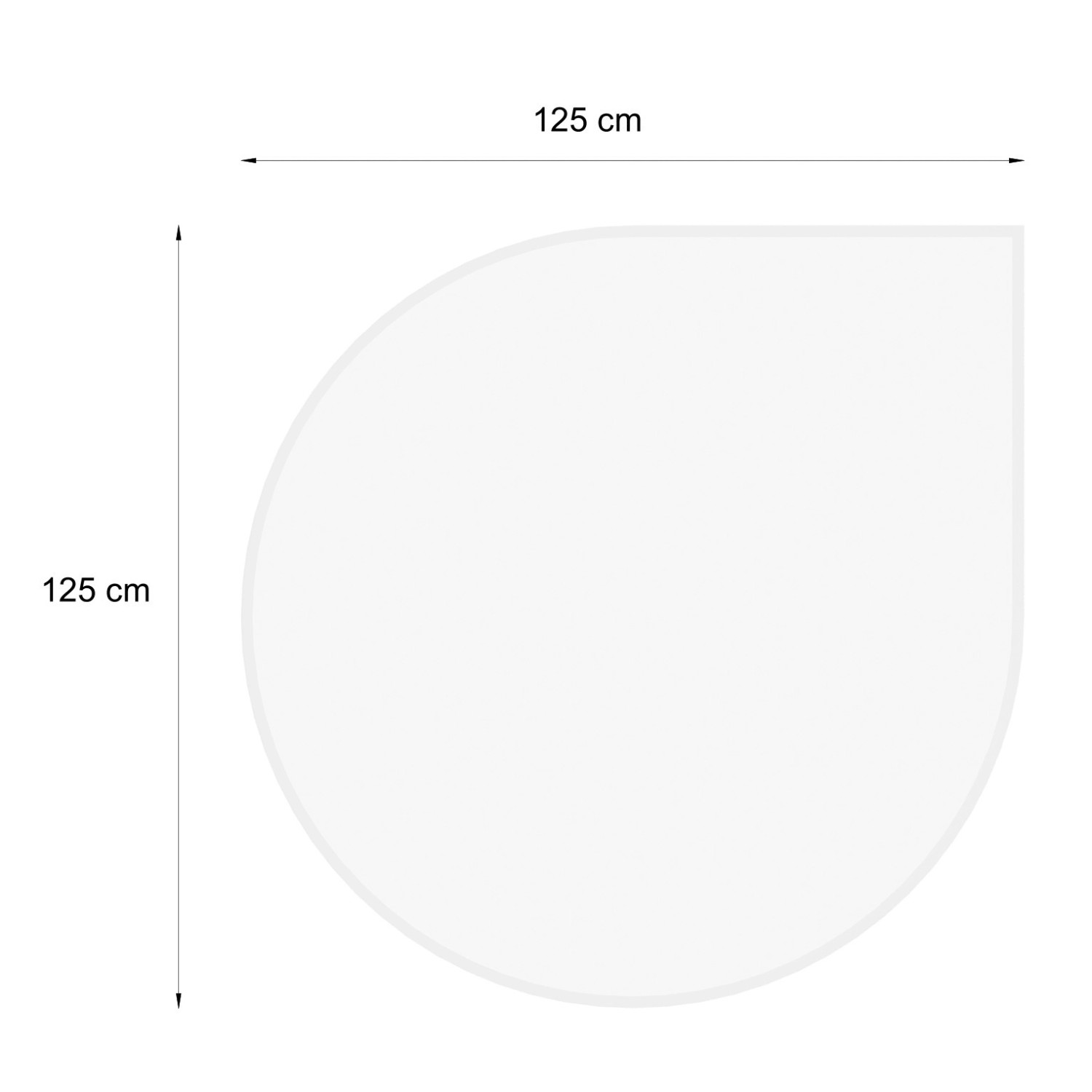 Valo Glasbodenplatte in Tropfenform, 125x125 cm, 8 mm stark, glasklar, für Kamin und Ofen.