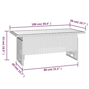 Schwarzer vidaXL Gartentisch aus Akazienholz & Poly Rattan, höhenverstellbar, 100x50 cm.