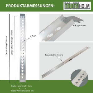TRUTZHOLM Alu Auffahrschiene, 194 cm lang, Traglast 200 kg, für Autoanhänger.