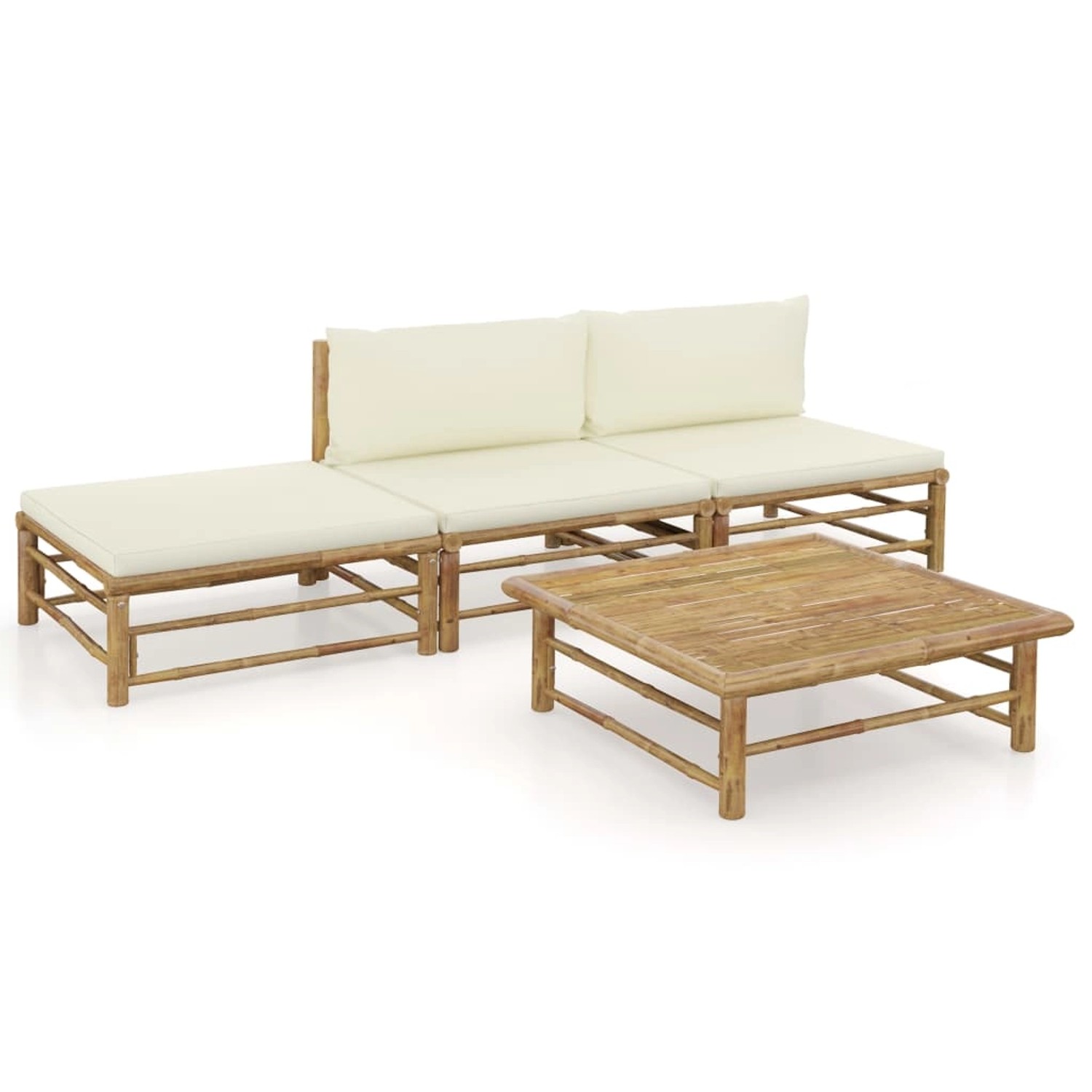 vidaXL 4-Tlg Garten-Lounge-Set mit Cremeweißen Kissen Bambus 3058243