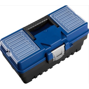 Blau-schwarzer LUX Werkzeugkoffer KWK-14 mit transparentem Sortierkasten.