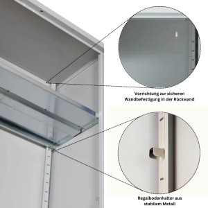 Detailansicht PROREGAL Stahlschrank: Fachboden, Wandbefestigung, Regalbodenträger aus Metall.
