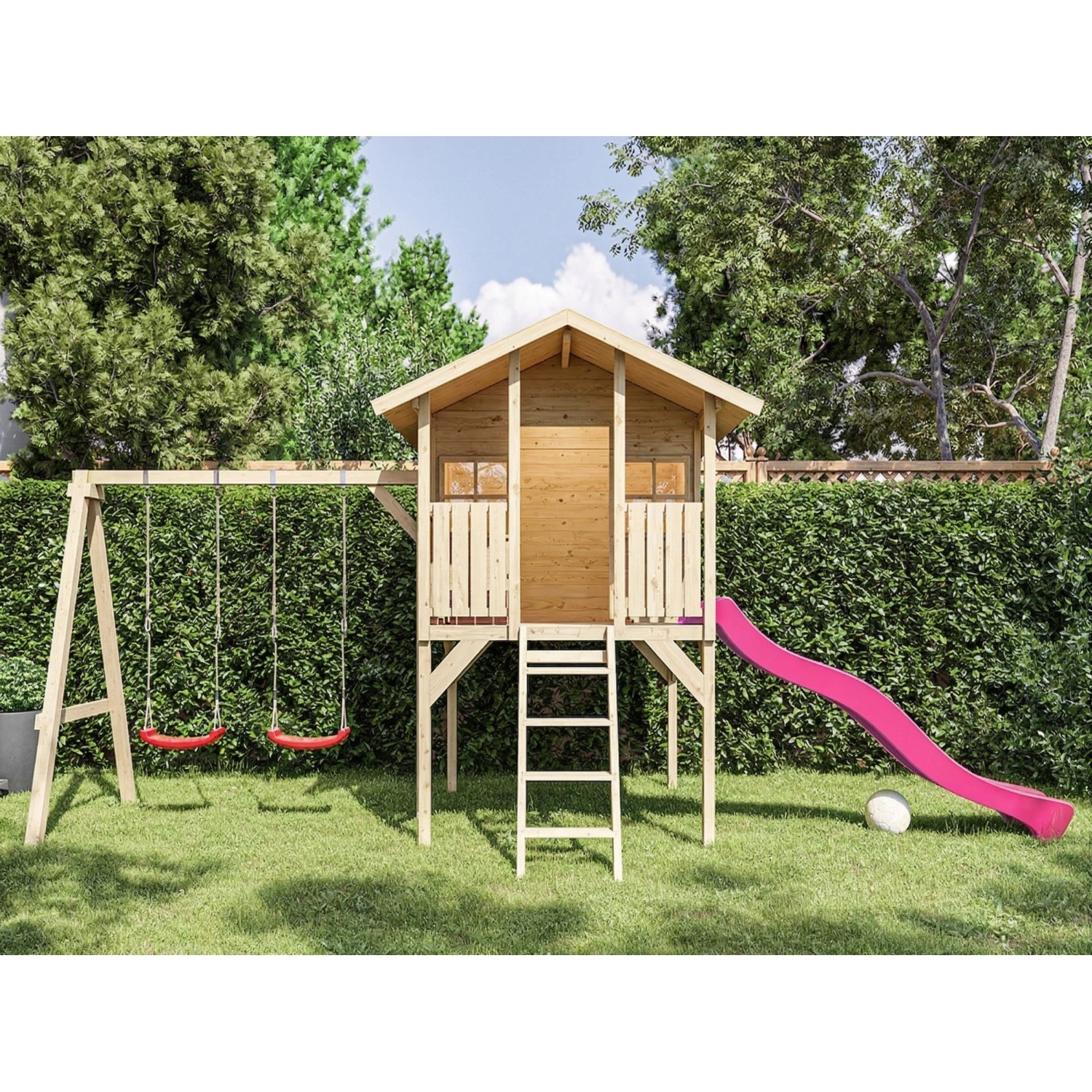 Belladoor Stelzenhaus Toby Inklusive Doppelschaukel und Rutsche Pink