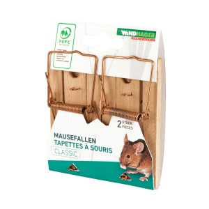 Windhager Mausefalle aus Holz, 2er-Pack. Klassische Schlagfalle zur Mäusebekämpfung.