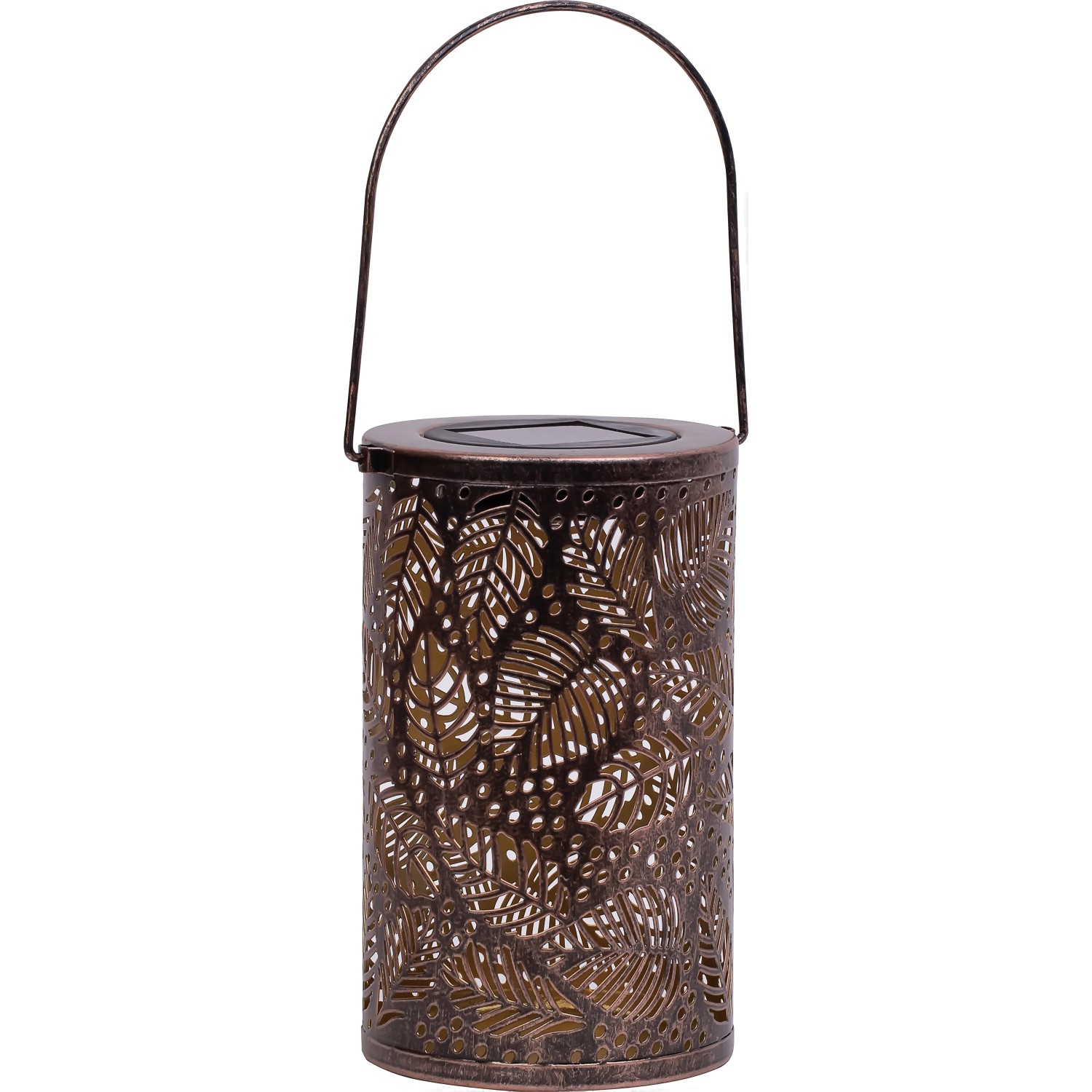 Solarlaterne mit Blattmuster, Metall, 20x12cm, warmweißes LED-Licht für Garten & Balkon.