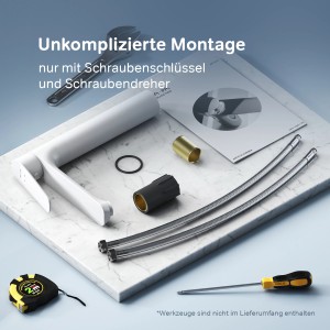 AM.PM Hit Waschtischarmatur, weiße Badarmatur mit Zubehör für die Montage.