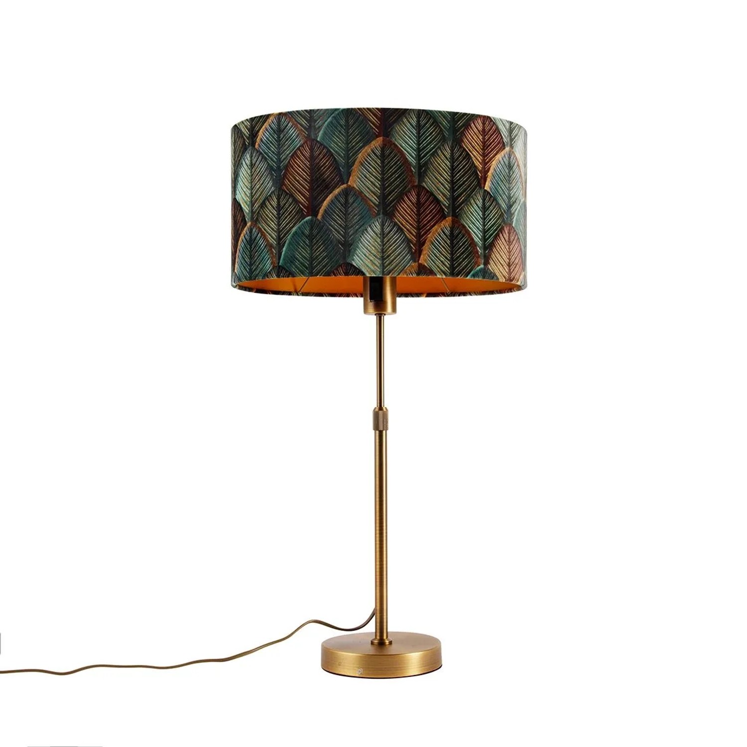 QAZQA Tischleuchte Bronze mit Ovalem Samtschirm Blattdesign 35cm Parte