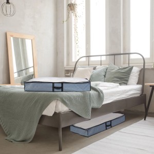 Relaxdays Unterbettkommode 2er Set PP/PE Grau Schwarz Transparent mit Sichtfenster Reißverschluss Faltbar 14 cm x 100 cm x 50 cm 240 g