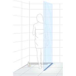Dural Glas Gefällekeil Shower-GK Rechts, 98 cm, für Glasaufnahme am Boden in Dusche mit Glaswand.