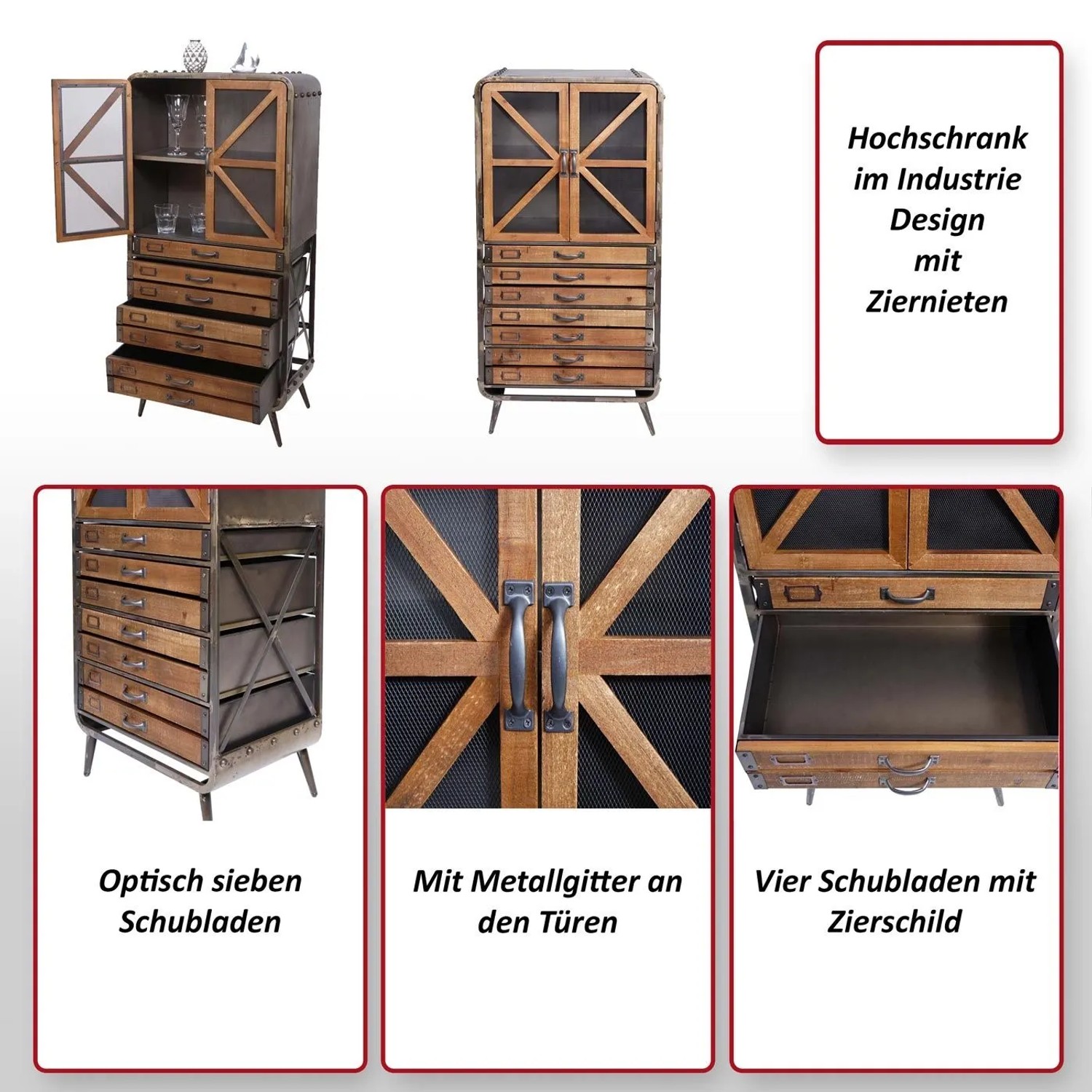MCW Hochschrank F91 Industrial Tanne Holz Metall 128x60x33cm_2