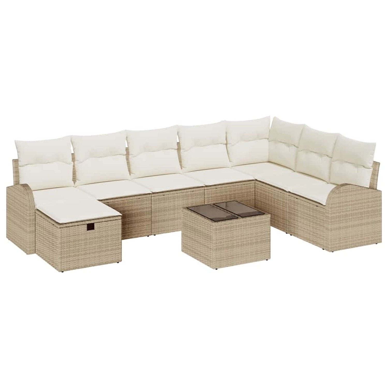 vidaXL Garten-Sofa-Set mit Kissen mit Speicher 9-Tlg Beige Poly Rattan 3360 günstig online kaufen