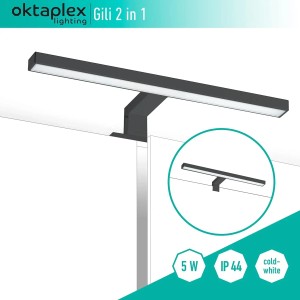 Schwarze LED Badspiegelleuchte, 30cm, 5W, 350lm, 6500K, IP44, zur Montage am Spiegel oder Schrank.