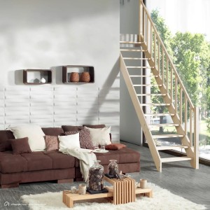 Treppen Intercon Holztreppe Casablanca Raumspartreppe Fichte Massiv Naturbelassen Gerade Mit 60 cm Treppenbreite Einseitiges Geländer Ohne Setzstufen