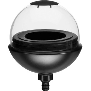 Gardena ClickUp! Windlicht mit Glaskuppel und schwarzem Metallsockel.