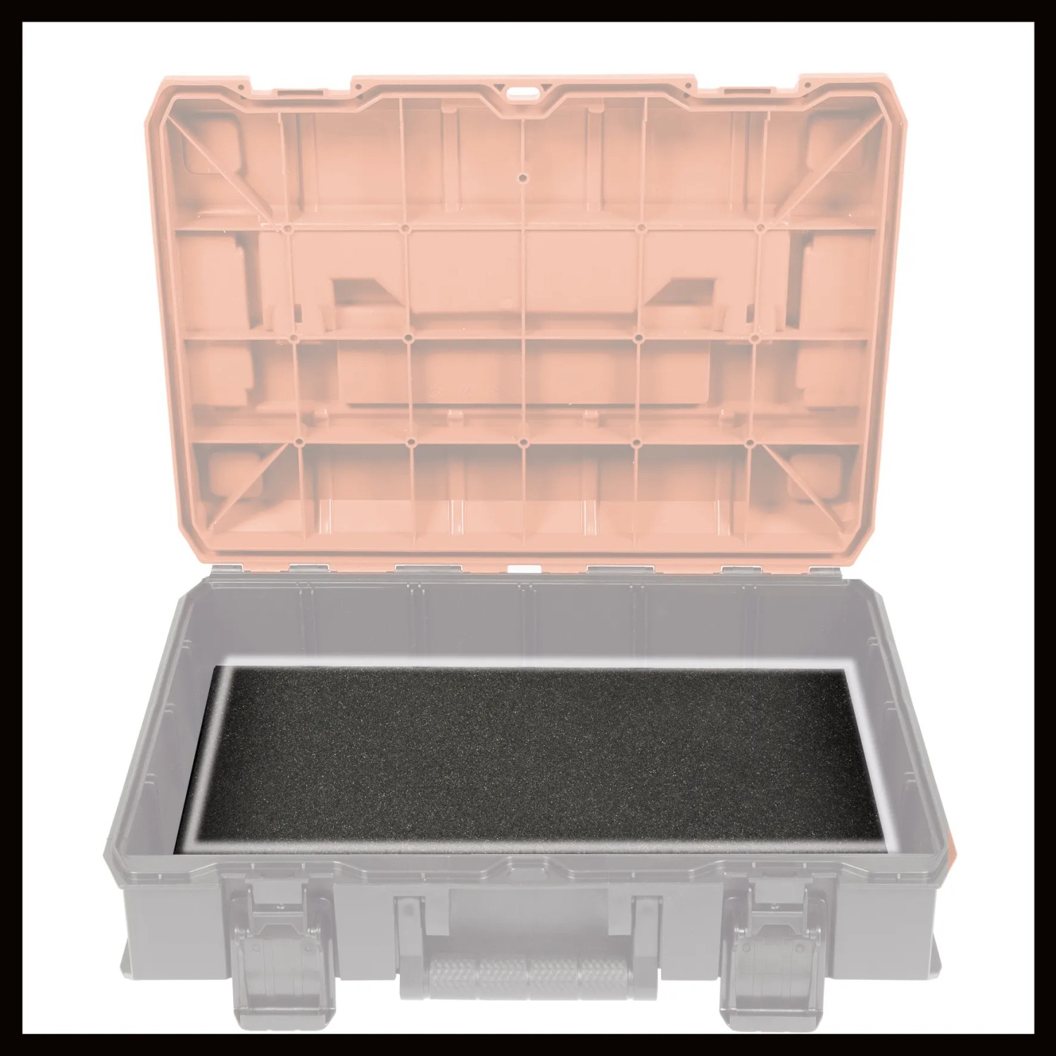 Offener Einhell E-Case S-F Werkzeugkoffer mit Schaumstoffeinlage, rot-schwarz.