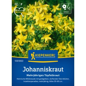 Kiepenkerl Johanniskraut Saatgut mit goldgelben Blüten auf der Verpackung.