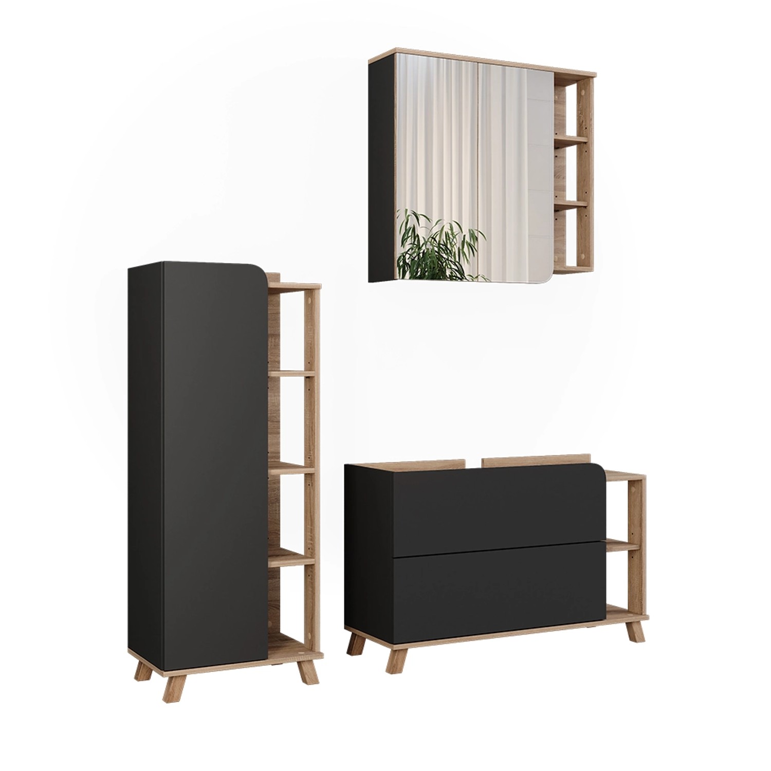 Vicco Badmöbel-Set Karen Sonoma/Anthrazit 3 Teile Opt 3 günstig online kaufen