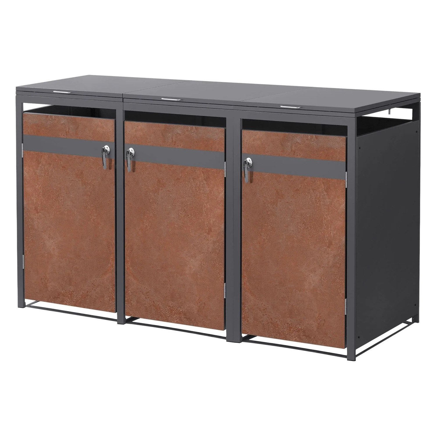 Ml-Design Mülltonnenbox 3er 200x80x120 cm Anthrazit-Rostoptik 240L