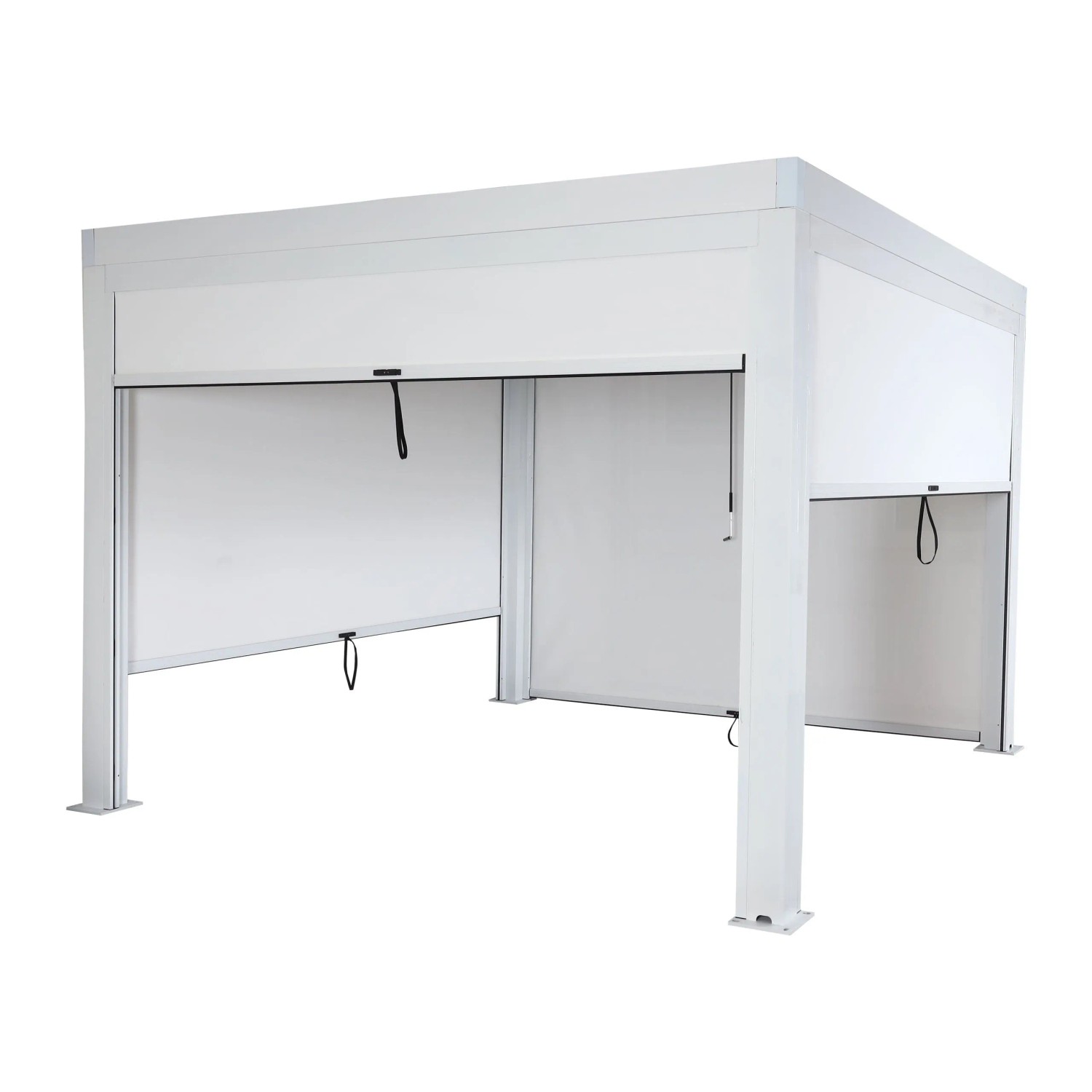 BERLINLODGE Pergola Mit 4x Seitenwand HxBxT 220x300x300cm Gartenpavillon Lamellen-Pavillon Rollo Weiß 11cm-Alu-Gestell Sturmfest