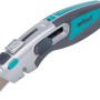 Wolfcraft Profi-Sicherheitsmesser mit Trapezklinge, grau/türkis, mit Klingenschieber und Klingenmagazin.