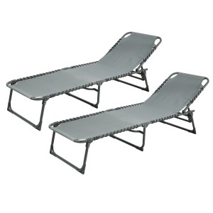 2er Set hellgraue, klappbare Svita Sonnenliegen mit verstellbarer Rückenlehne.