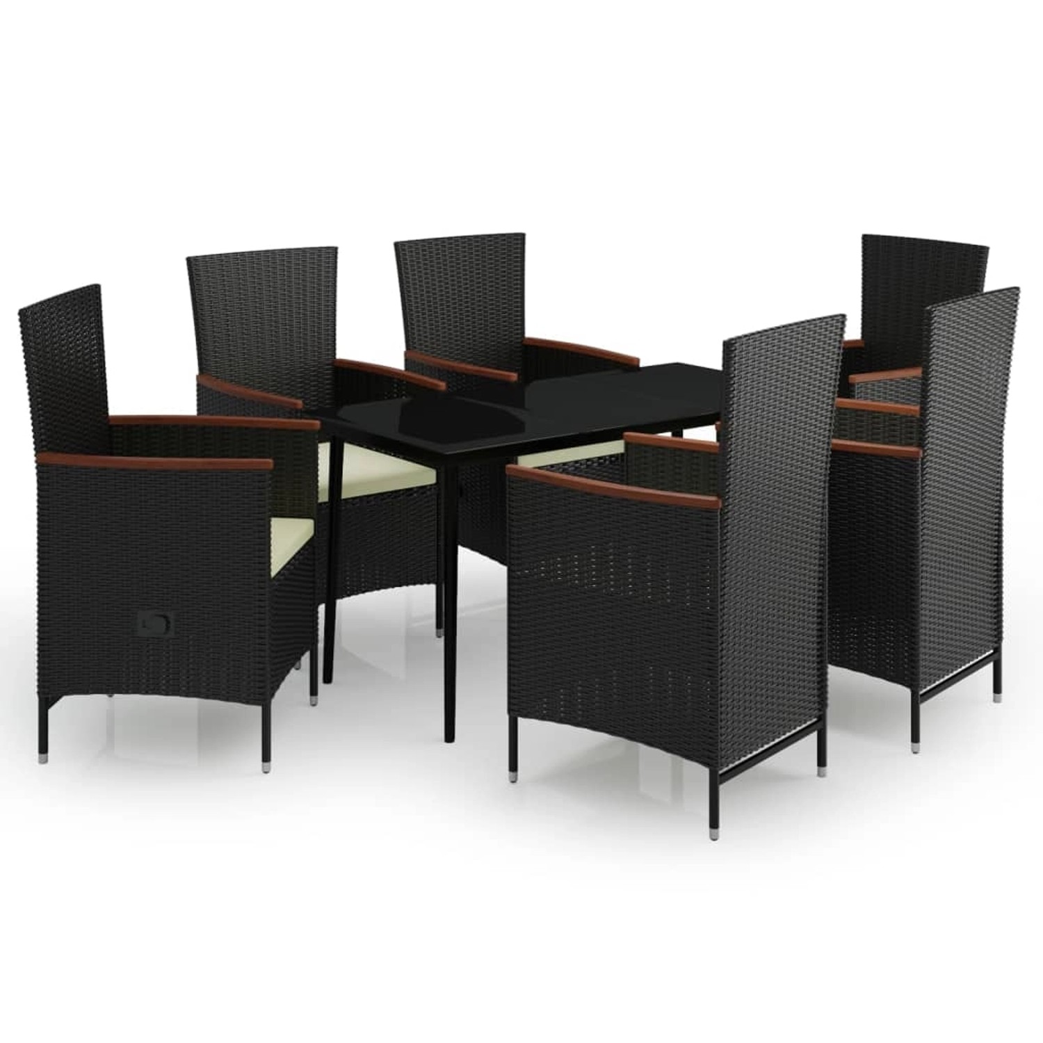 vidaXL 7-Tlg Garten-Essgruppe mit Kissen Schwarz 3099446