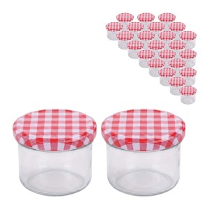 Relaxdays Einmachgläser Glas Stahl Transparent Rot Weiß Twist-Off Luftdicht 25er Set 6,5 cm x 8,5 cm 0,18 kg