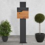 Moderner ML-Design Standbriefkasten in Anthrazit mit Holzoptik und Zeitungsfach.