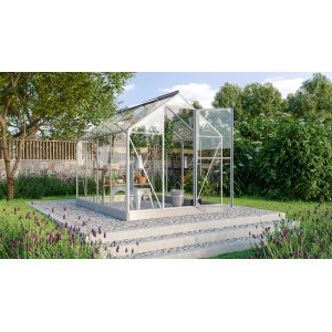 Vitavia Gewächshaus Triton 5000 mit Alu-Rahmen und ESG-Glas im Garten, inklusive Zubehör-Set.