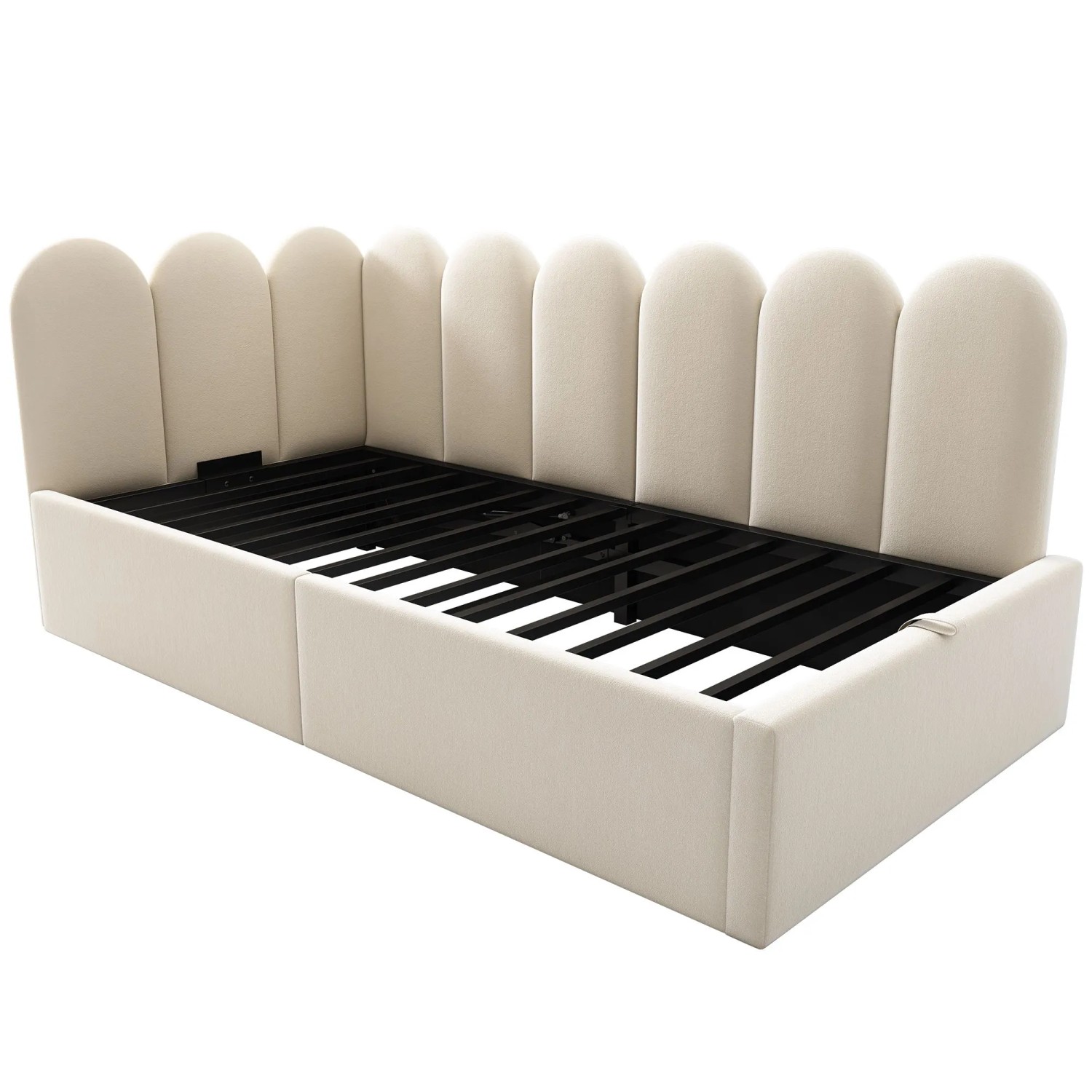 KOMHTOM Polsterbett Hydraulische 90x190Cm Tagesbett Schlafsofa Mit Stauraum Kinderbett Mit Metall-Lattenrost Samt Beige Ohne Matratze